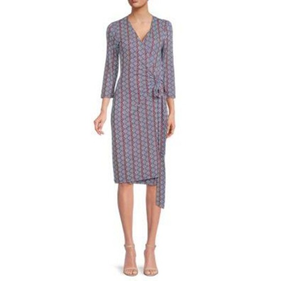 ReneeC Size 3XL Geometric Print Wrap Dress Long Sleeve Casual Plus Size‎ - Picture 1 of 8